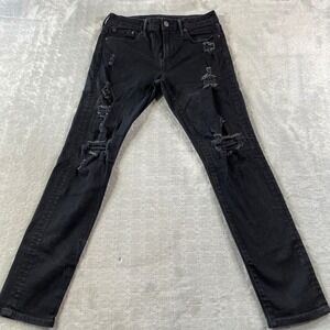American Eagle Jeans Womens 28 Black Athletic Skinny Distressed Punk‎ Grunge